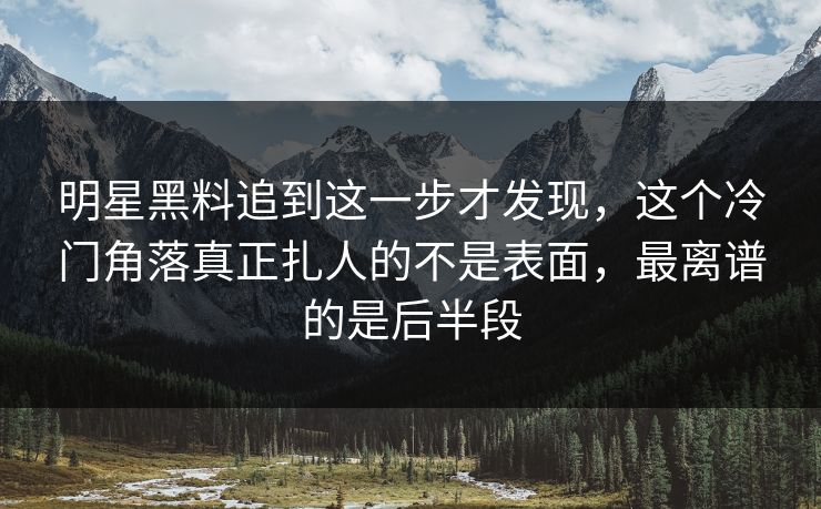 明星黑料追到这一步才发现，这个冷门角落真正扎人的不是表面，最离谱的是后半段