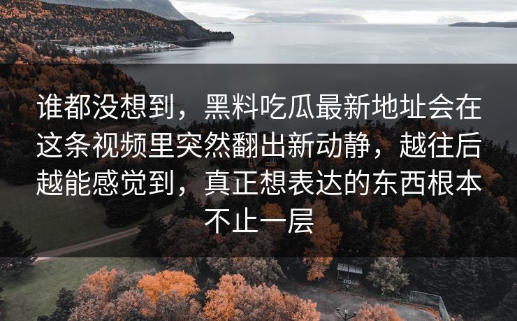 谁都没想到，黑料吃瓜最新地址会在这条视频里突然翻出新动静，越往后越能感觉到，真正想表达的东西根本不止一层