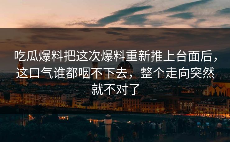 吃瓜爆料把这次爆料重新推上台面后，这口气谁都咽不下去，整个走向突然就不对了